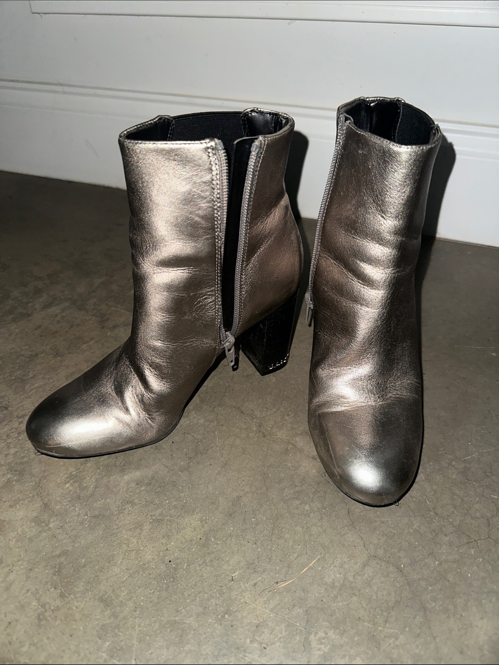 Preston & York Metallic Silver Ankle Booties with Block Heel